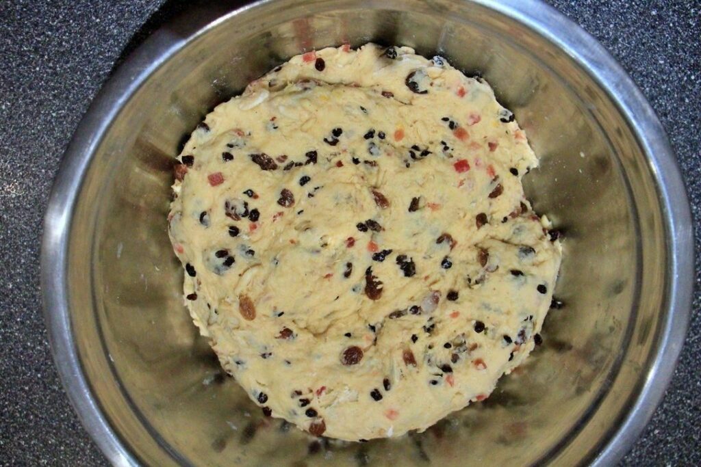 Stollen dough with fruits and nuts