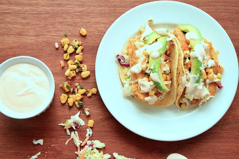 Fish Tacos with Coleslaw and Corn