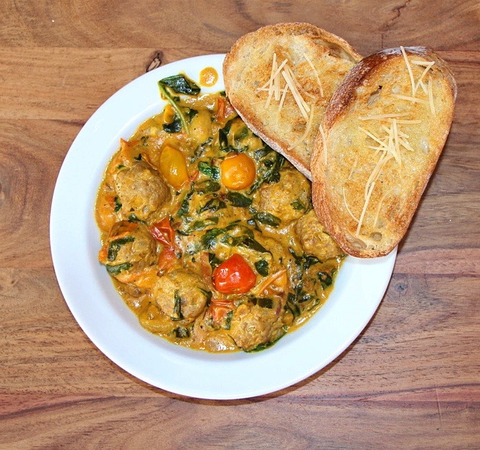 Curry Meatballs with Spinach