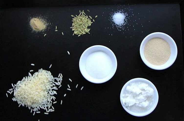 Ingredients for rice and coconut pancakes