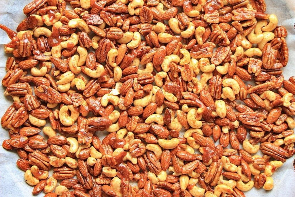 Baked sweet and spicy nuts