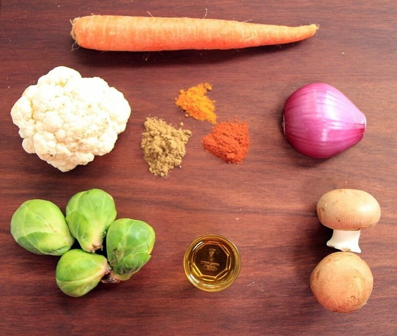 Ingredients for cauliflower and Brussels sprout rice