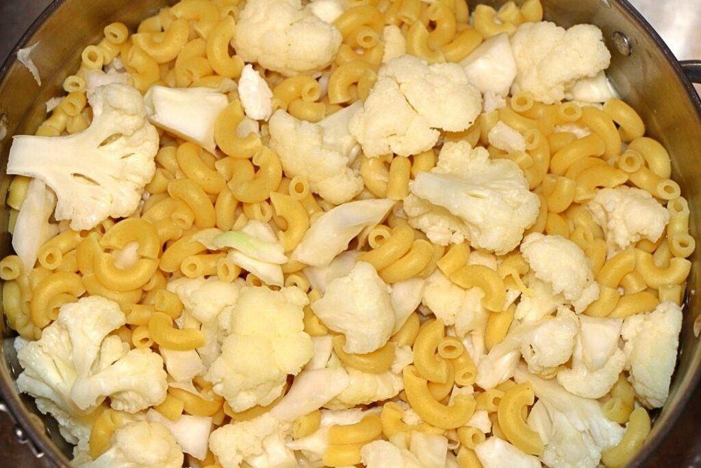 Boiled cauliflower and macaroni