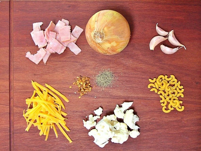 Ingredients for cauliflower mac and cheese