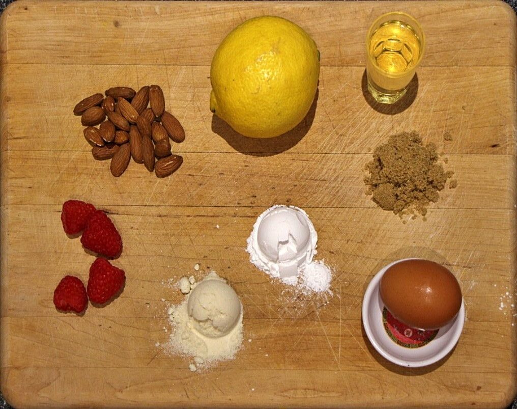 Ingredients for lemon raspberry muffins