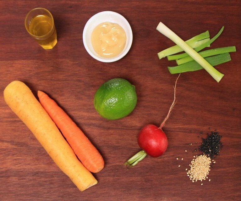 Ingredients for heirloom carrot salad