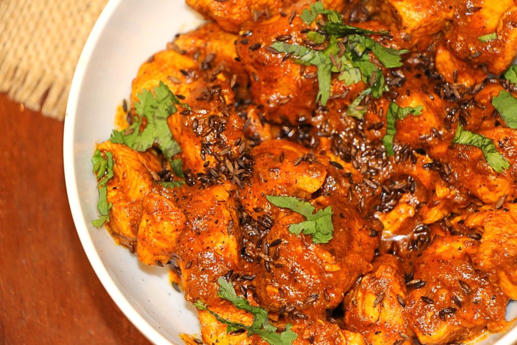 Close up of jeera chicken curry