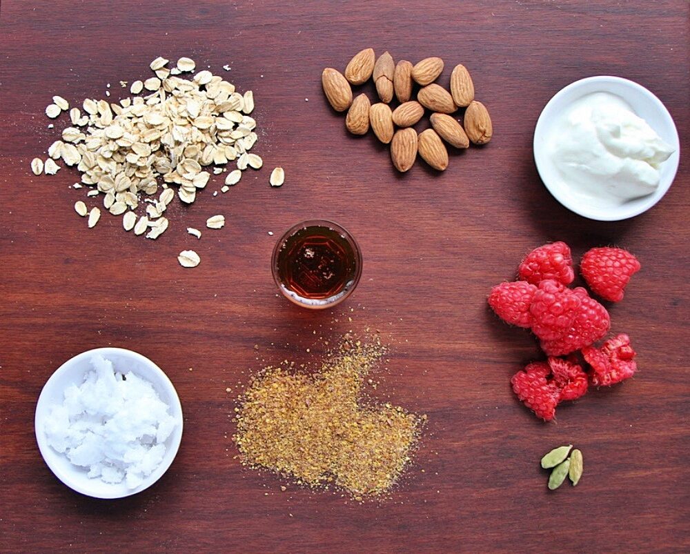 Ingredients for healthy breakfast oatmeal tarts