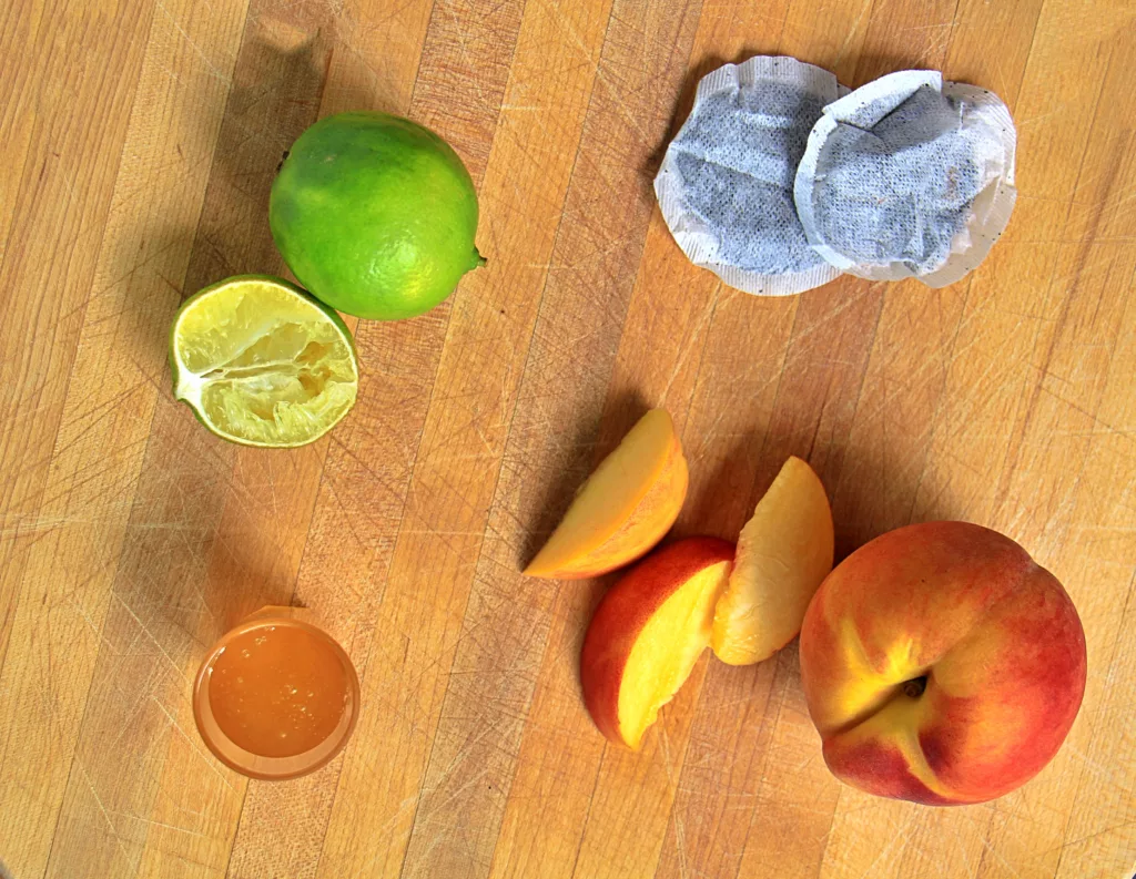 Ingredients for summer peach iced tea