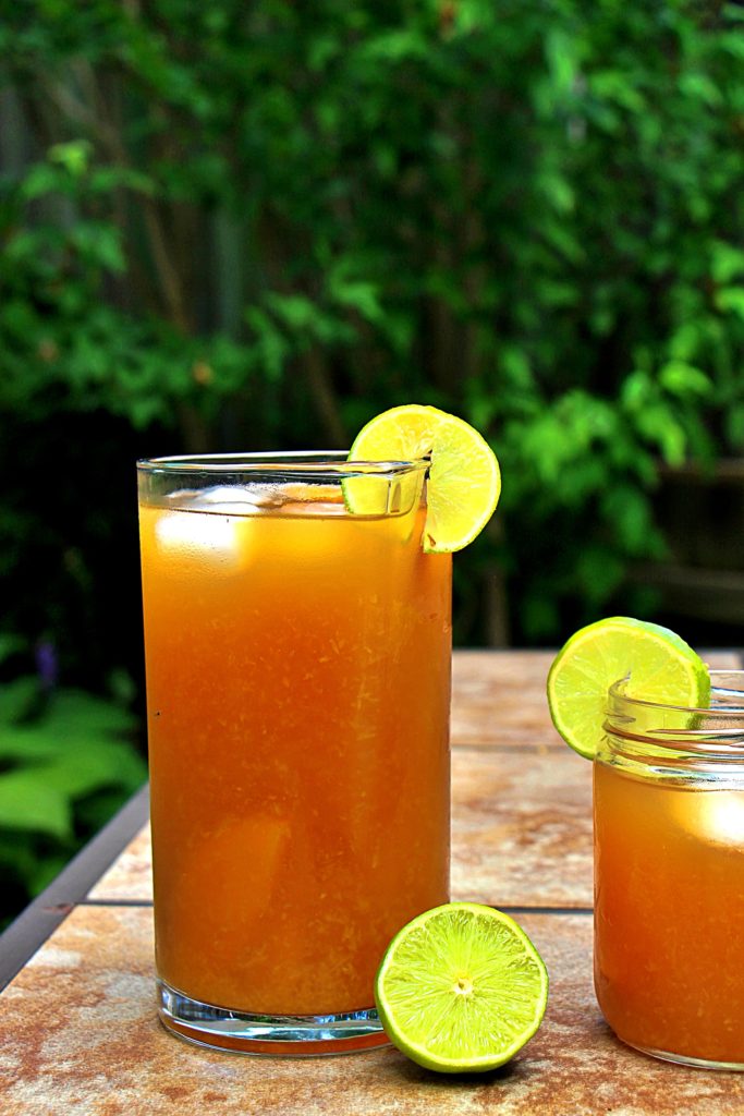 Summer peach iced tea in jug