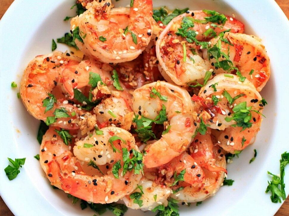 Garlic shrimp close up