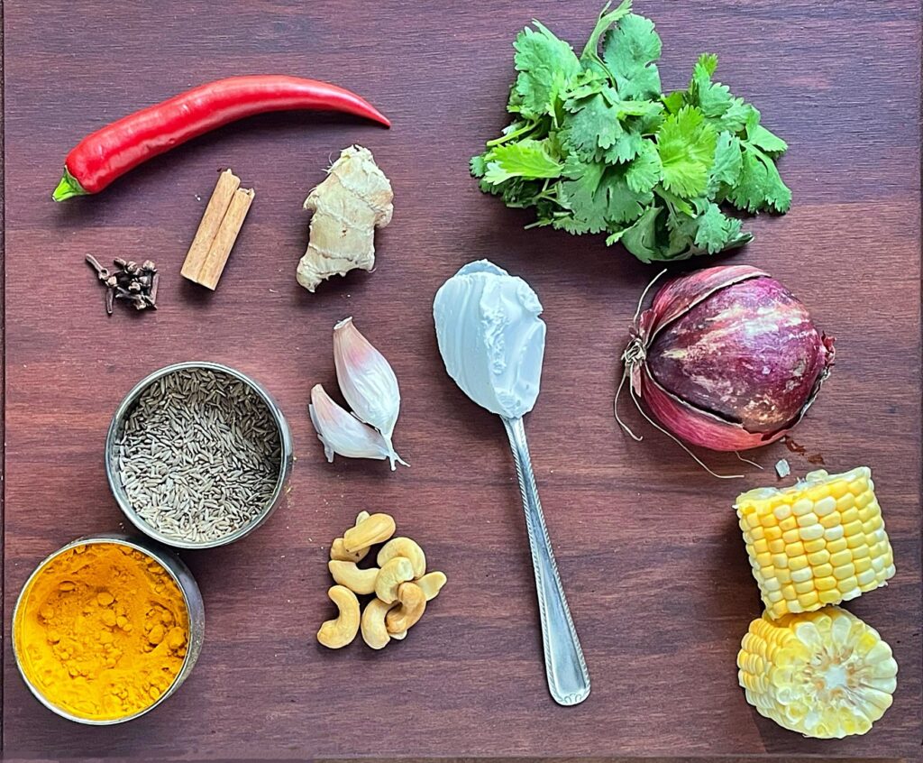 Ingredients for Kenyan corn curry