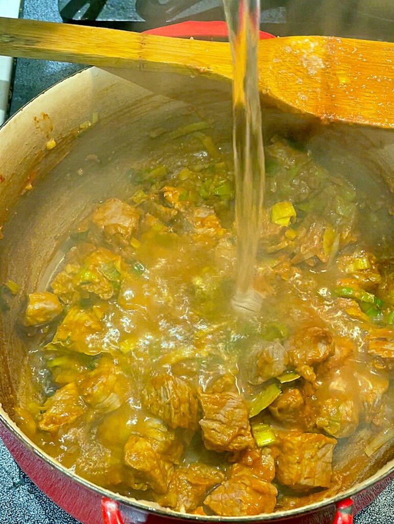 Water in pot for beef stew