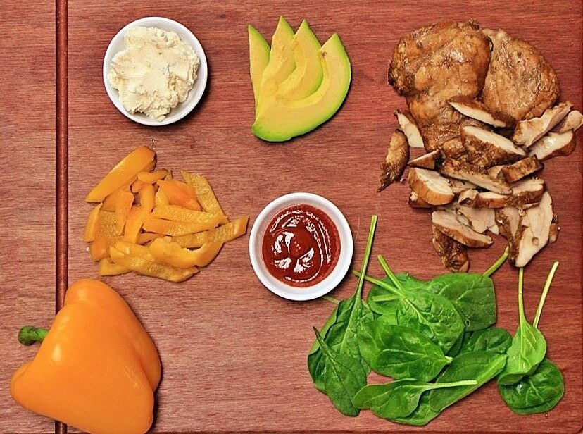 Ingredients for grilled chicken wrap