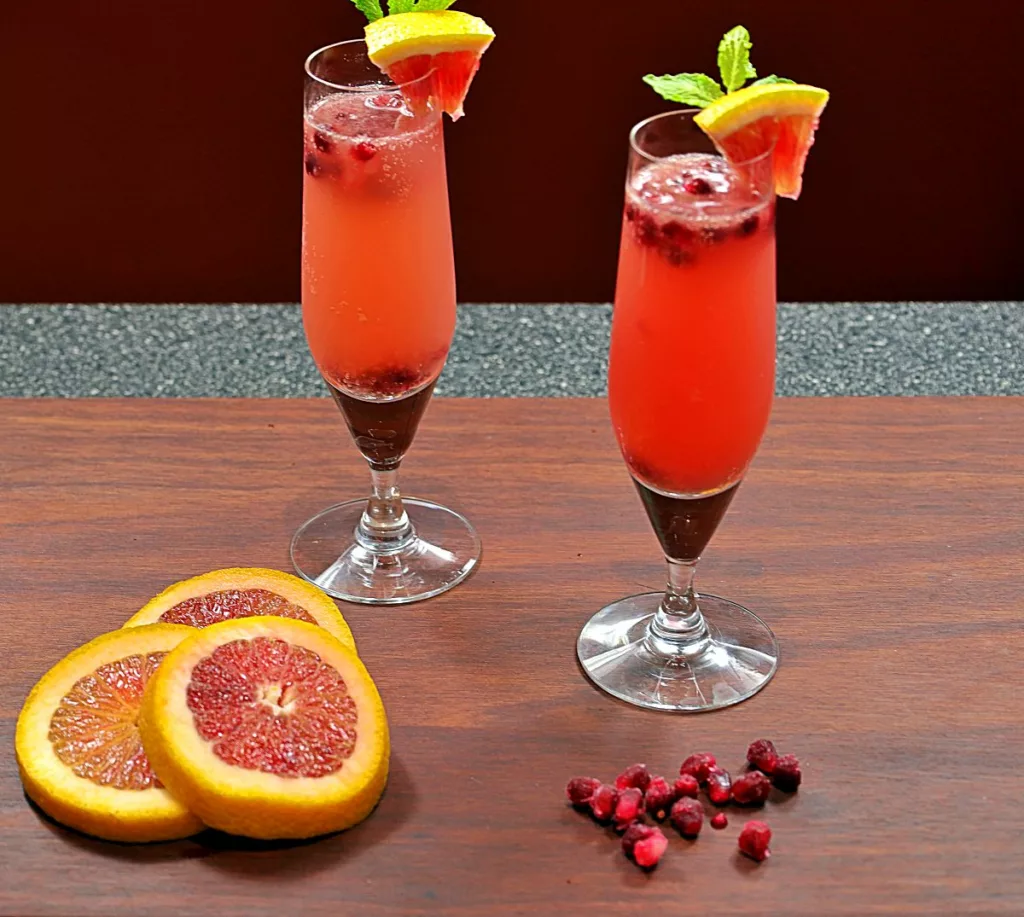 Blood orange and pomegranate mimosa