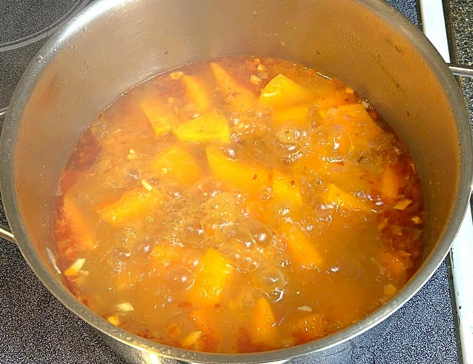 Thai butternut soup in pot