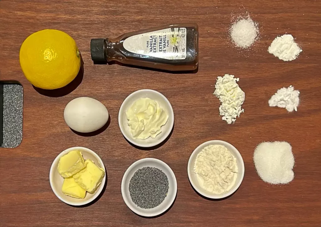 Ingredients for lemon poppyseed muffins