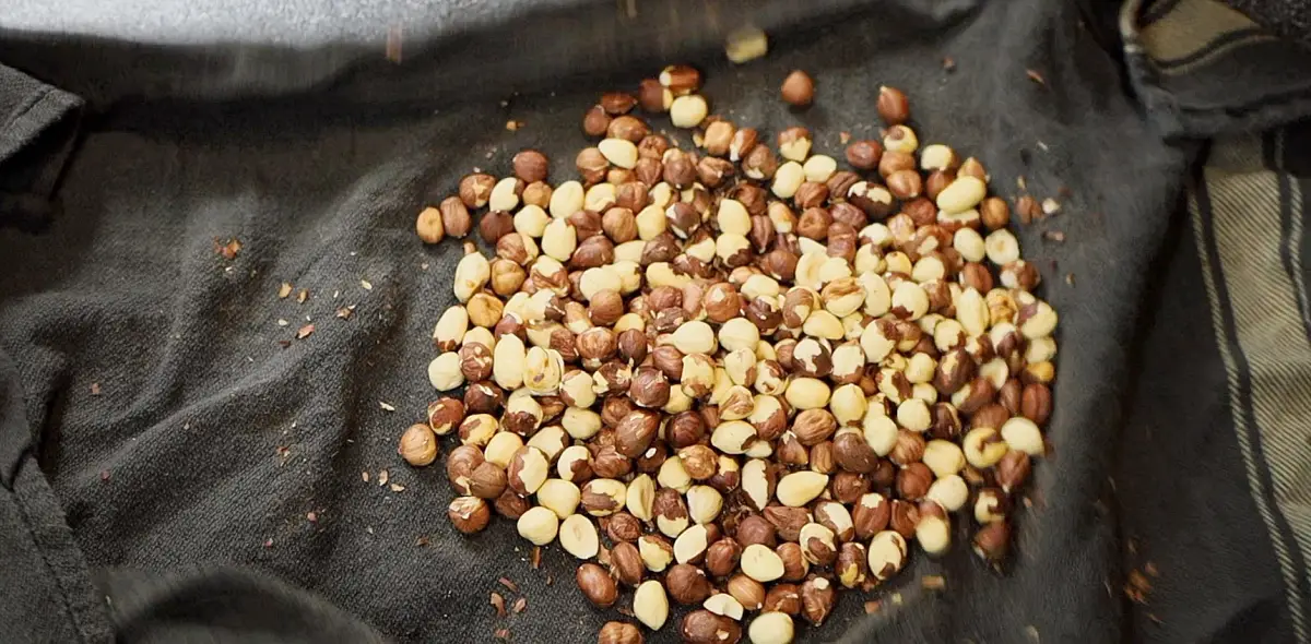 Hazelnuts on tea towel