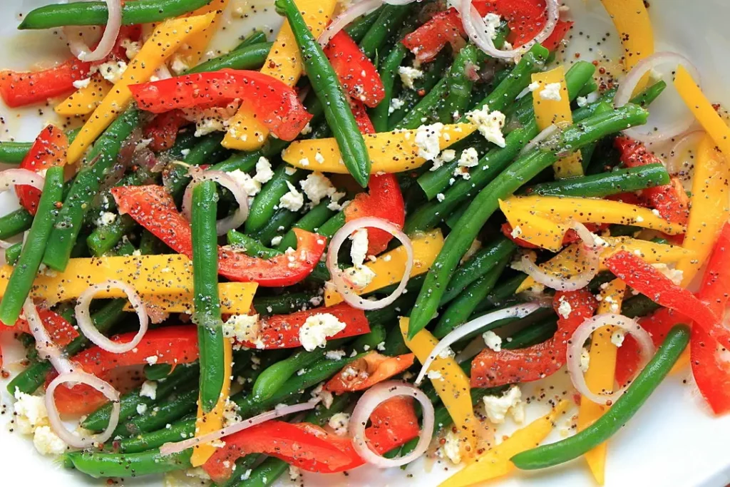 Close up green bean and mango salad