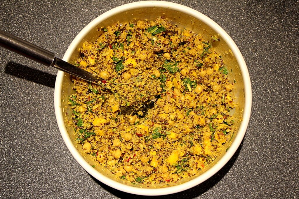Curry quinoa salad in a bowl