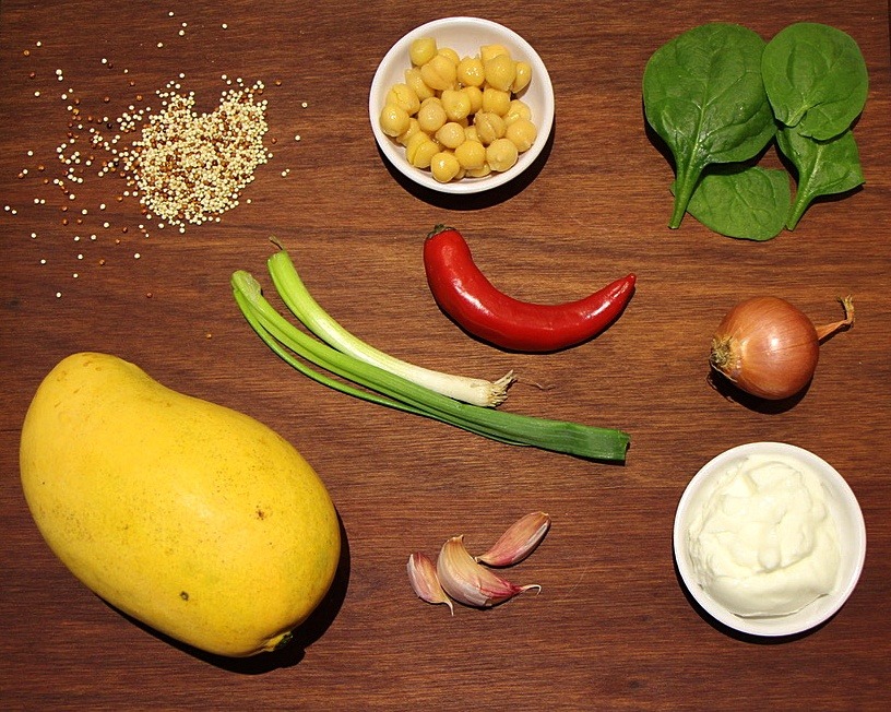 Ingredients for curry quinoa salad