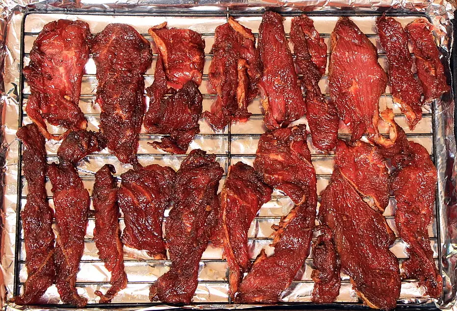 Beef jerky on rack