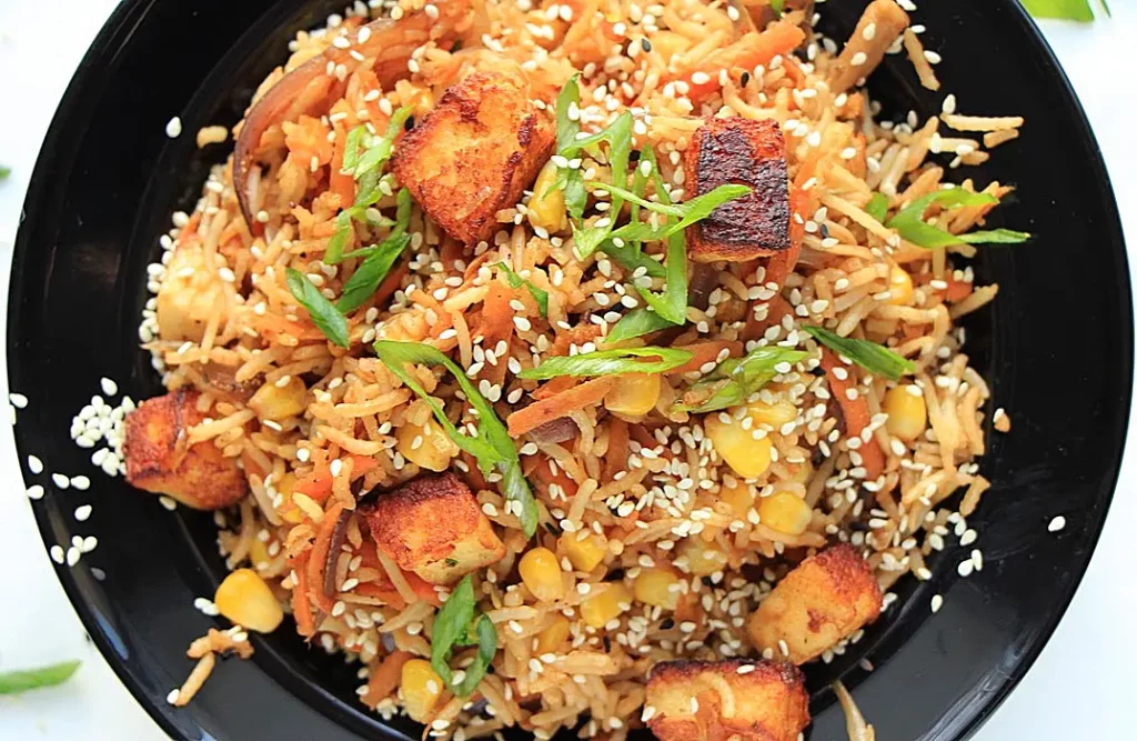 Paneer fried rice close up