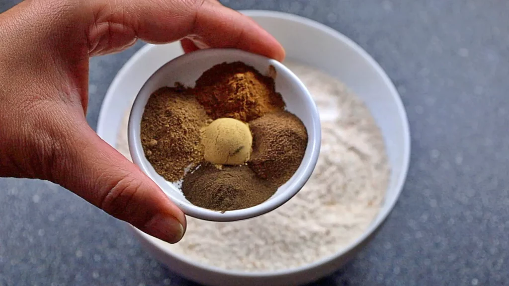 Flour and spices for pumpkin muffins