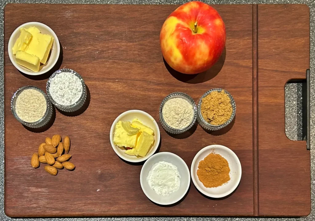 Ingredients for almond apple crumble bars