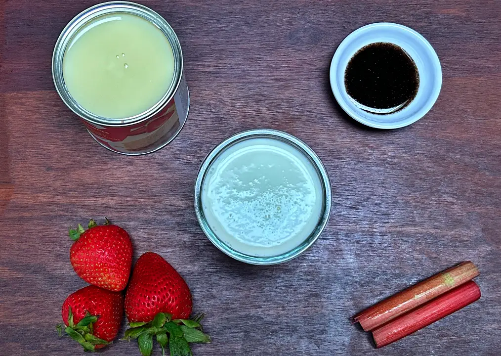 Ingredients for rhubarb strawberry ice cream