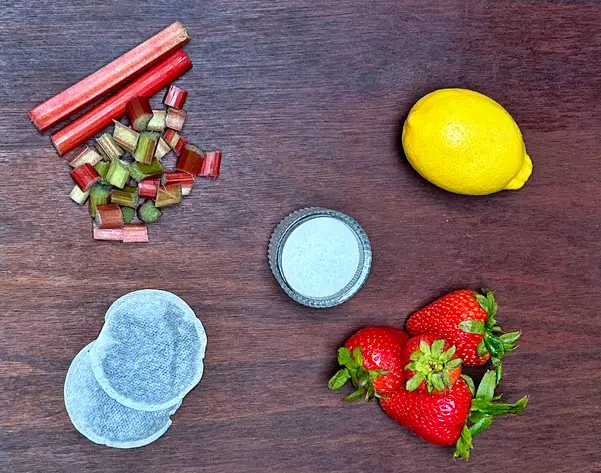 Ingredients for strawberry rhubarb iced tea