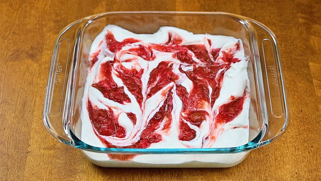 Rhubarb ice cream swirled